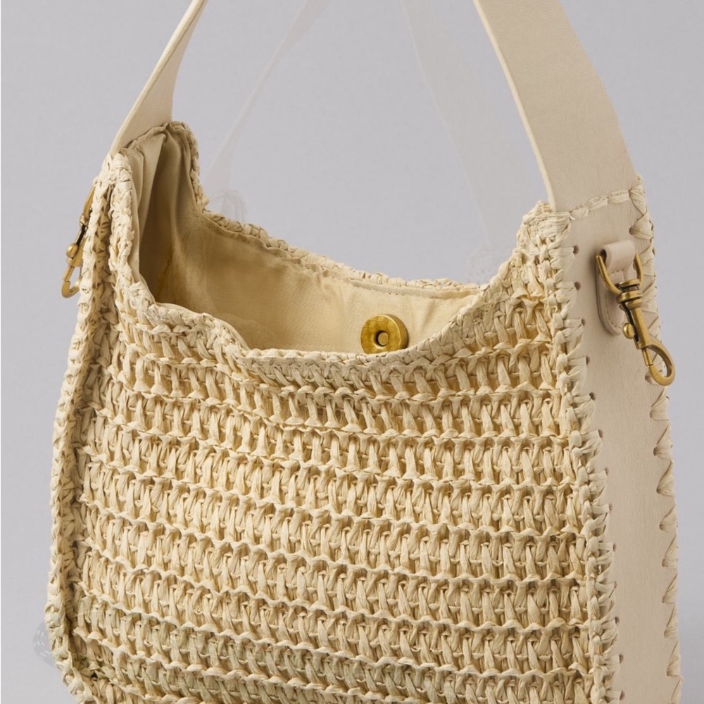 Cream Woven Hand + Shoulder Bag with Cream or Green Adjustable Strap NEW! - Picture 8 of 14